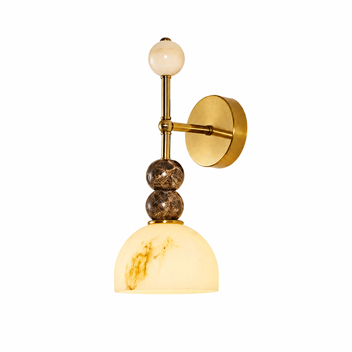 Modern Sculptural Marble and Alabaster Wall Light with Brass Base