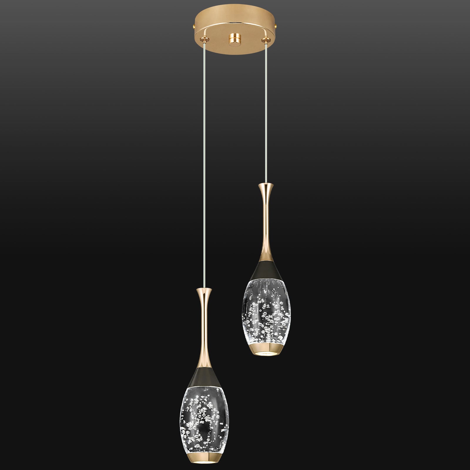 Mini Teardrop LED Black Gold Crystal Pendant Light