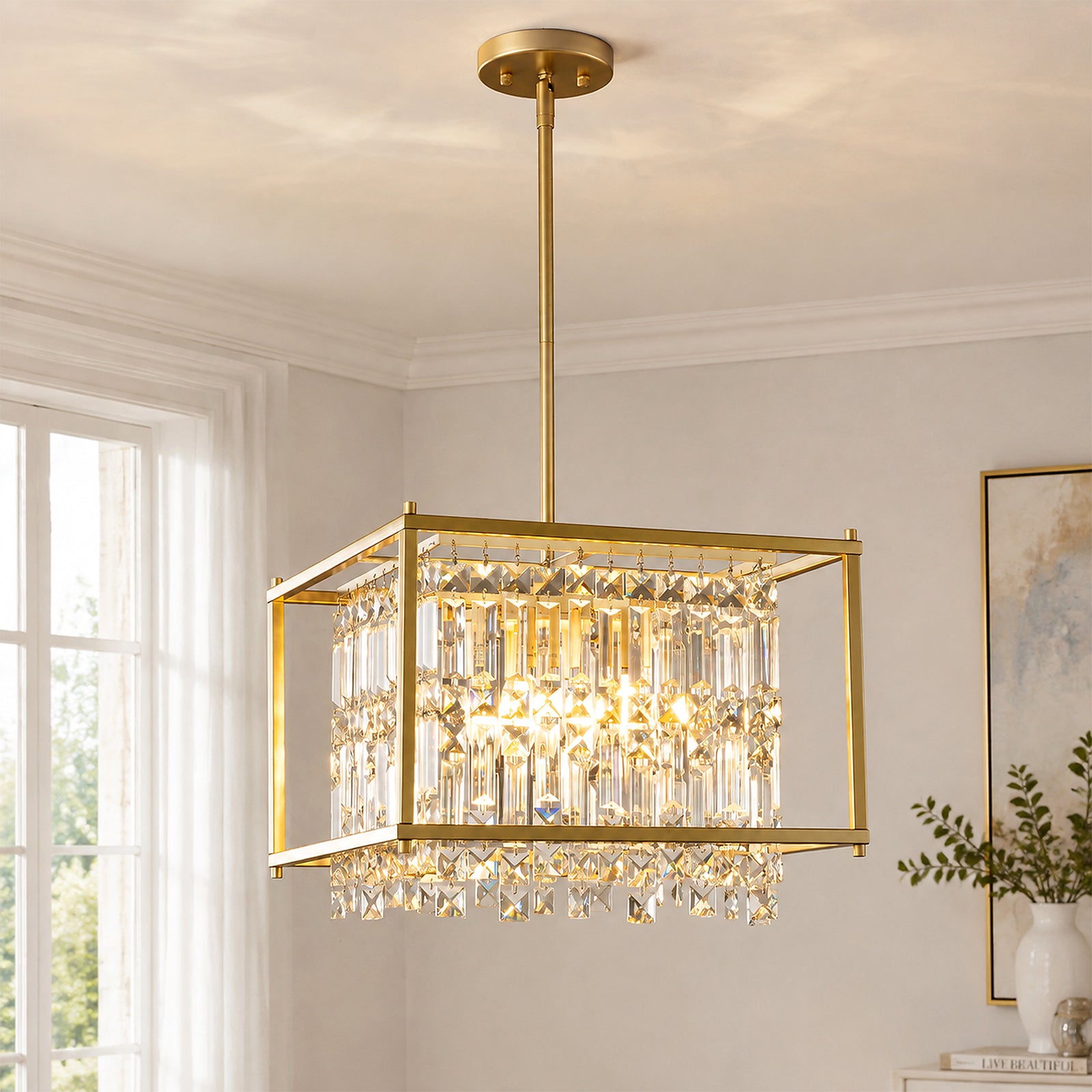 Modern Farmhouse Style Geometric Crystal Chandelier