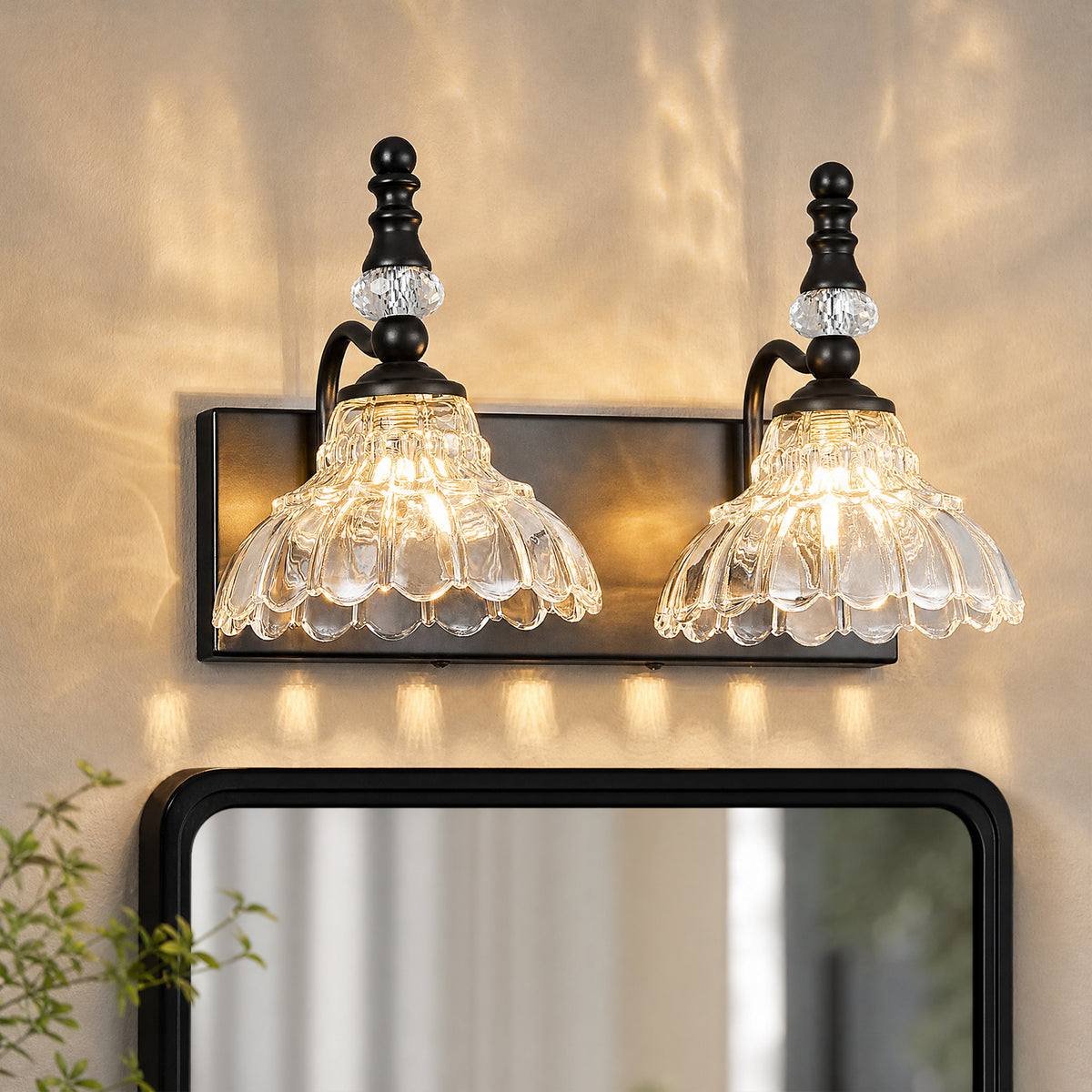 Vintage Clear Flower Glass Shade  Bathroom Vanity