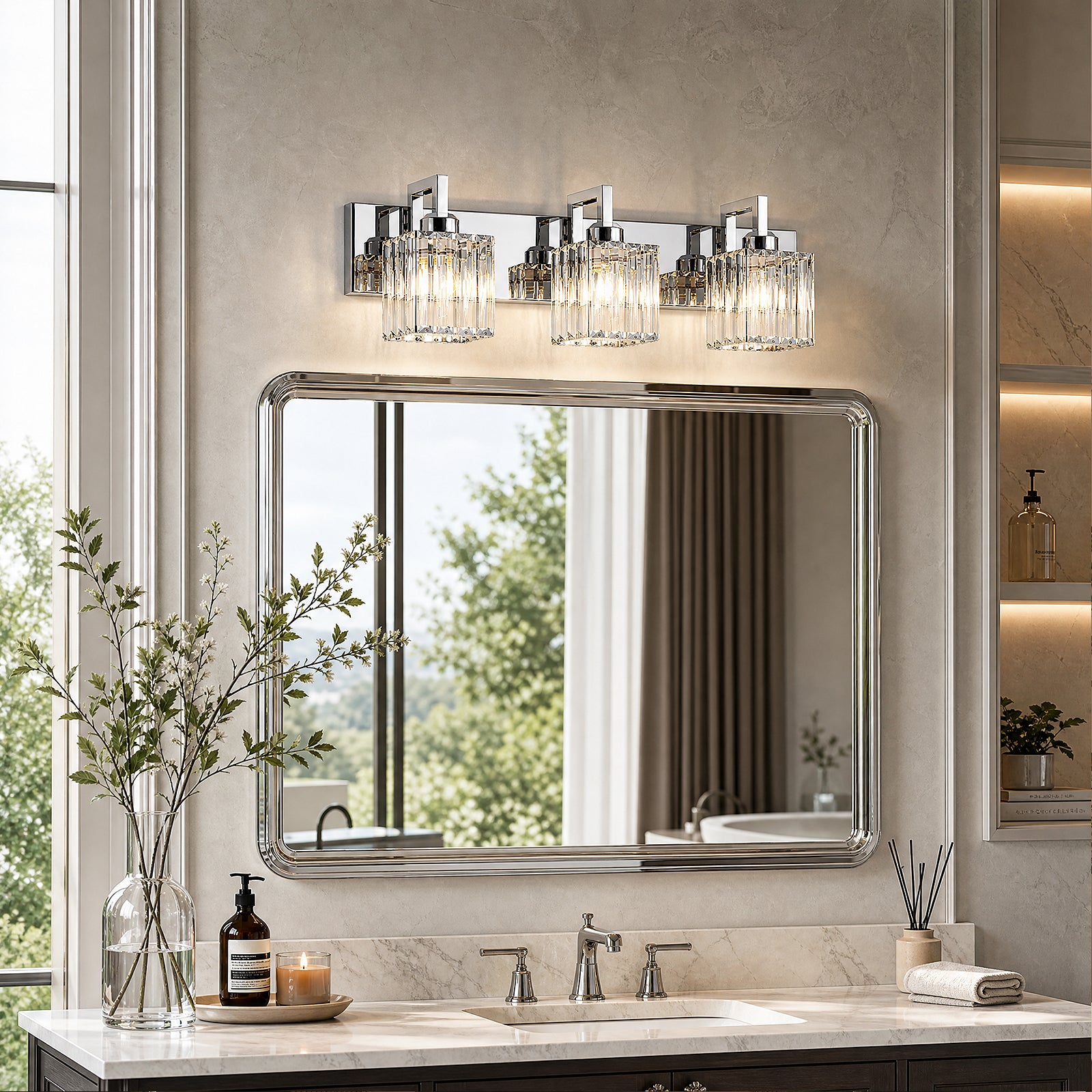 Modern Minimalist Vertical Rectangular Crystal Bathroom Vanity Light