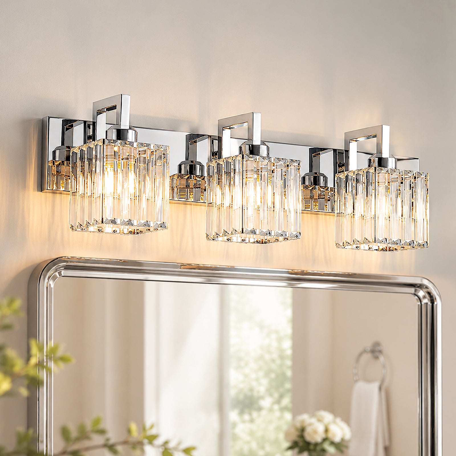 Modern Minimalist Vertical Rectangular Crystal Bathroom Vanity Light