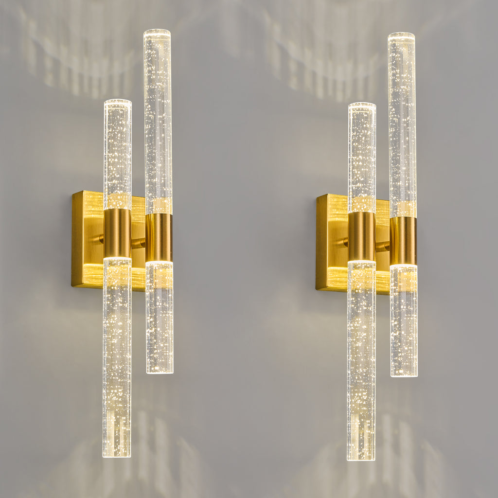 Contemporary Luxury Asymmetric Dual Bubble Crystal Tube LED Wall Sconce