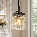 Contemporary Cylinder Prism Square Frame Crystal Pendant Light