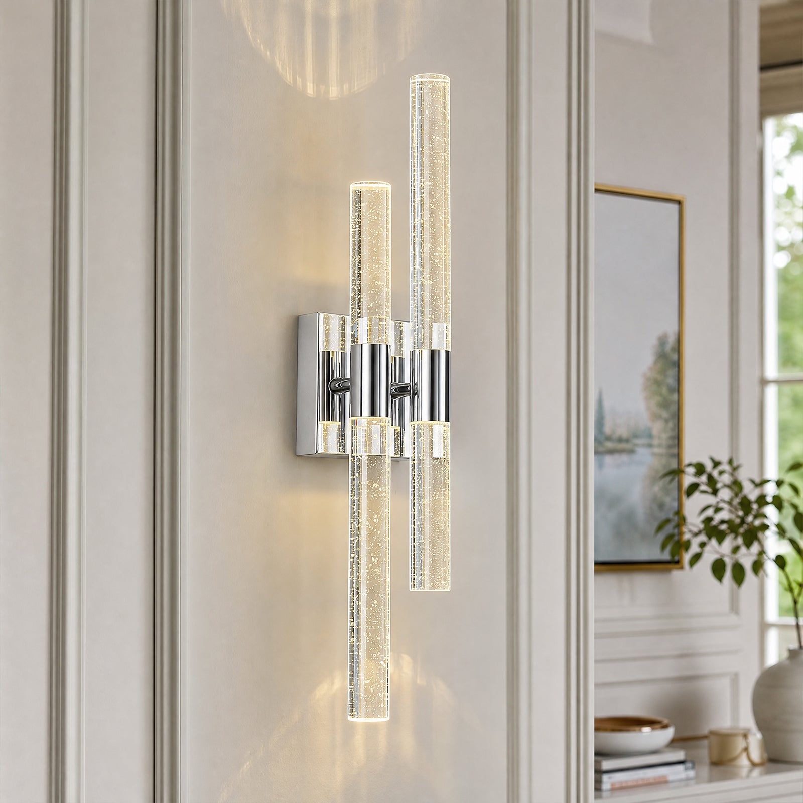 Contemporary Luxury Asymmetric Dual Bubble Crystal Tube LED Wall Sconce