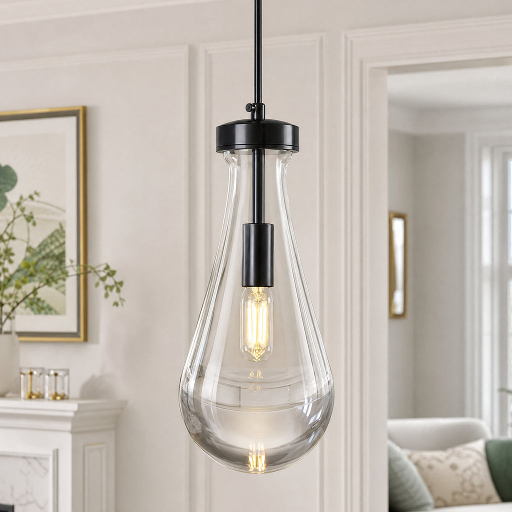 Raindrop Clear Solid Glass Adjustable Suspension Cord Pendant Light