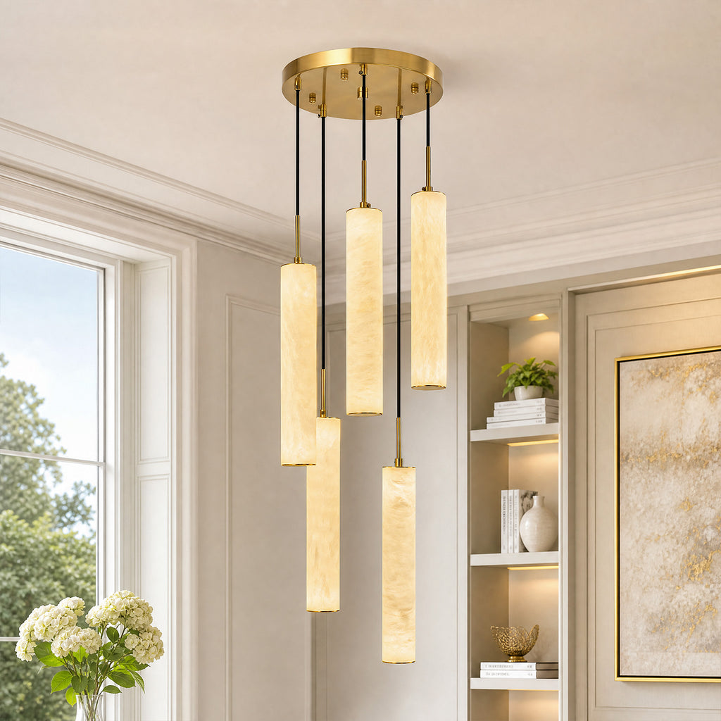 Natural Alabaster Marble Long Tube LED Pendant Light