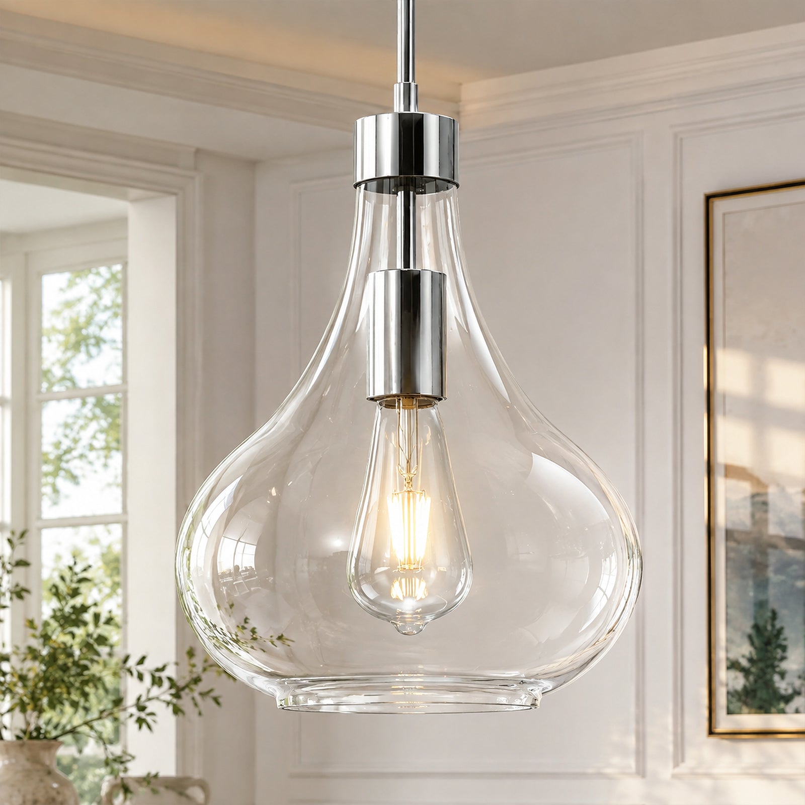 Modern Teardrop Shaped Glass Hanging Single Pendant Light