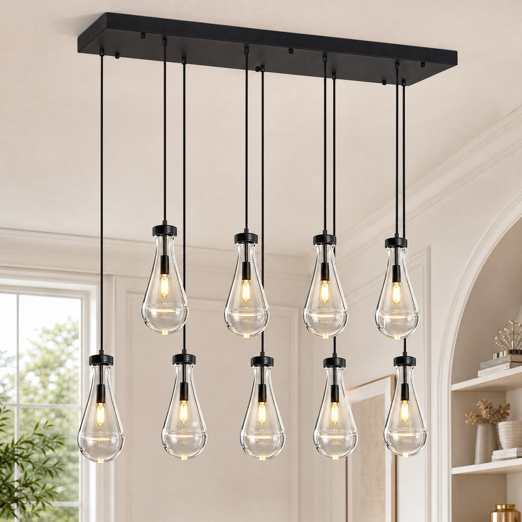 Raindrop Clear Solid Glass Adjustable Suspension Cord Pendant Light