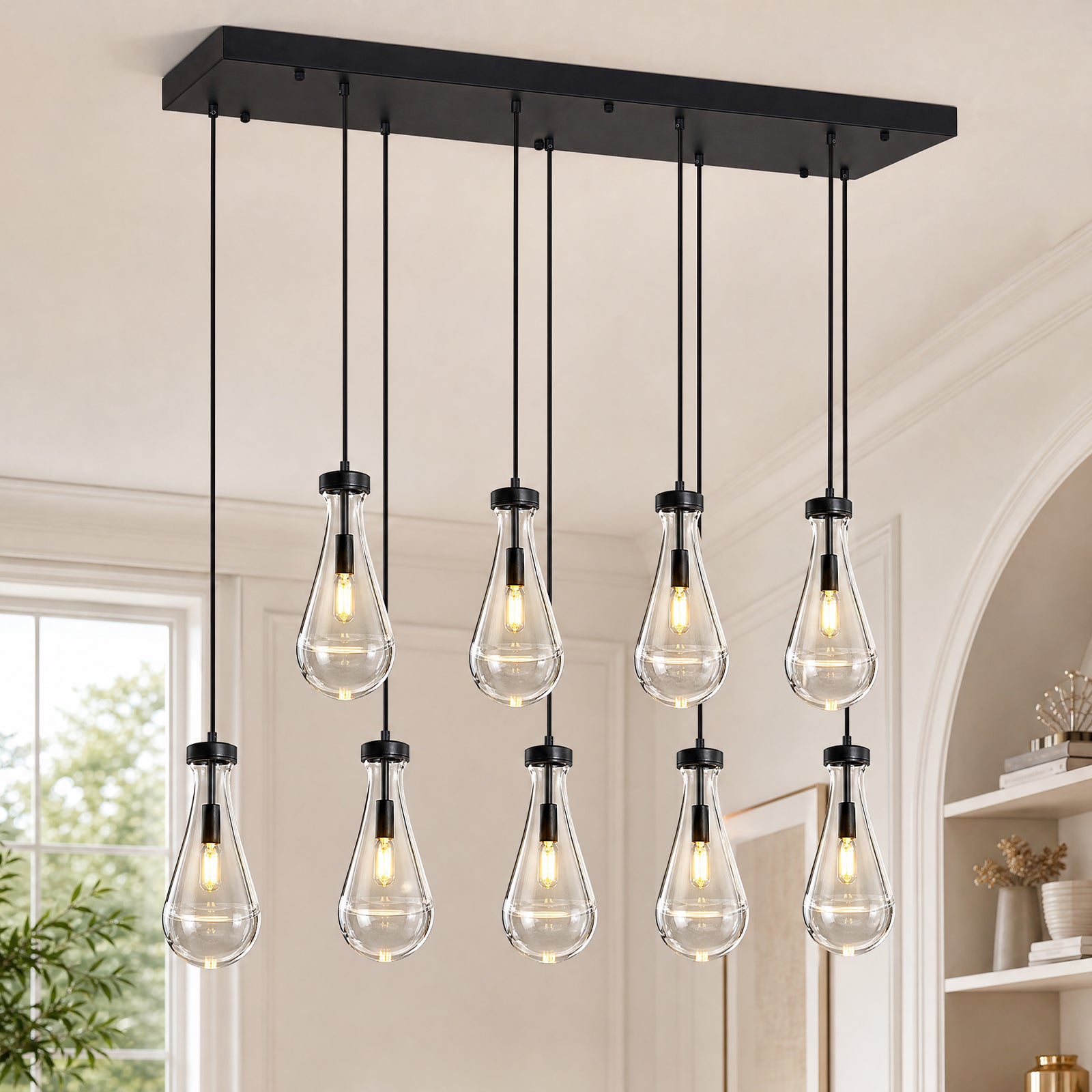 Raindrop Clear Solid Glass Adjustable Suspension Cord Pendant Light