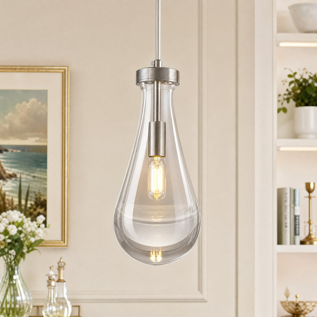 Raindrop Clear Solid Glass Adjustable Suspension Cord Pendant Light