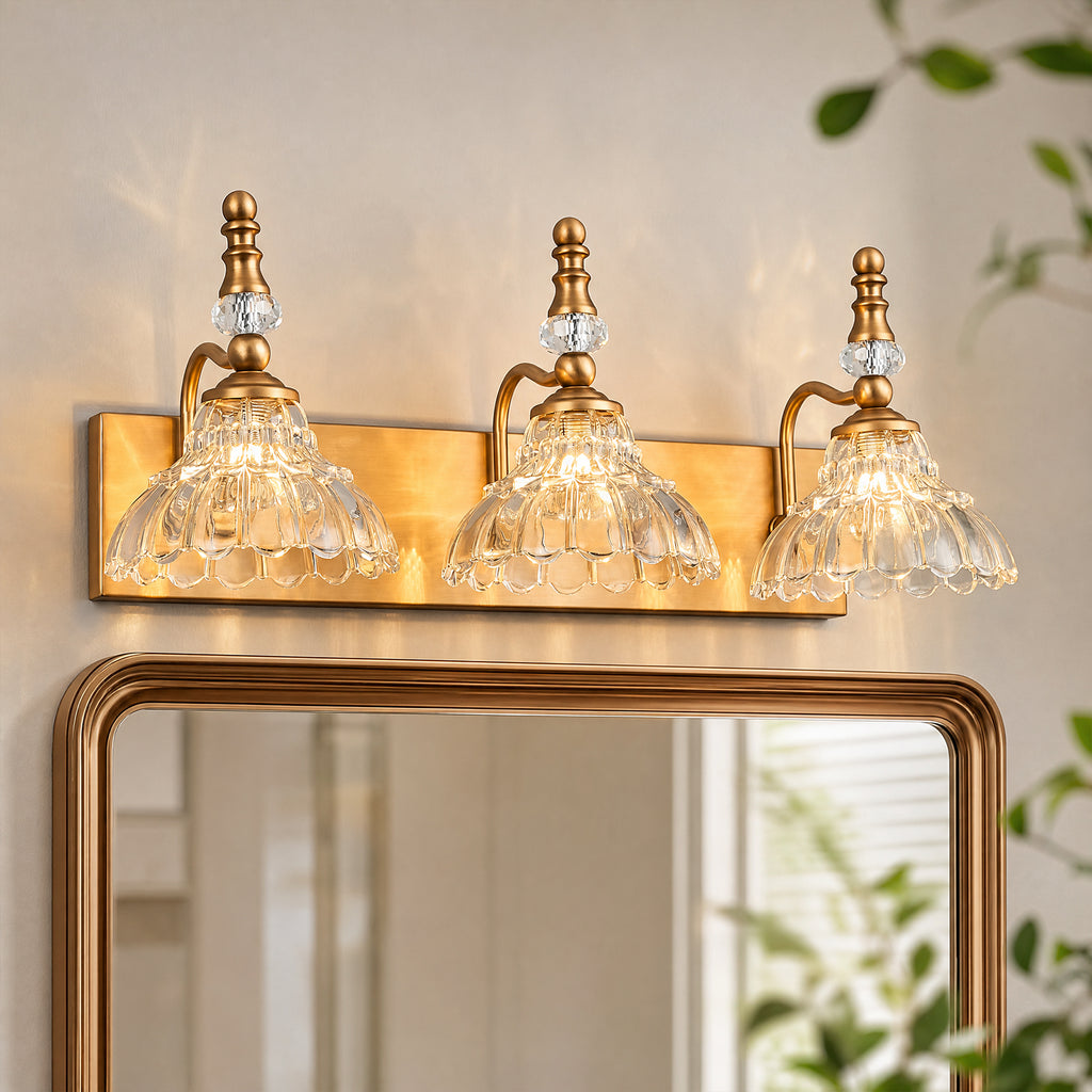 Vintage Clear Flower Glass Shade  Bathroom Vanity