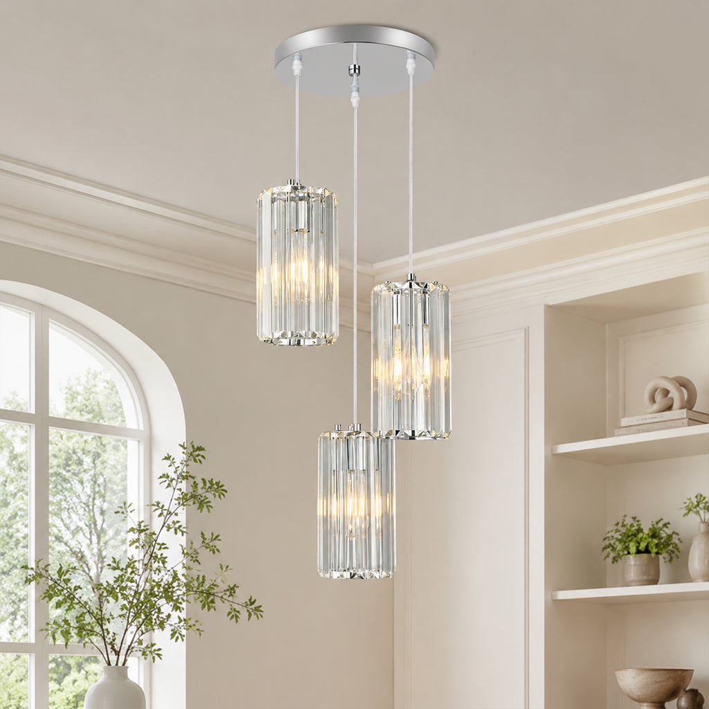 Minimalist Vertical Faceted Crystal Cylinder Pendant Light