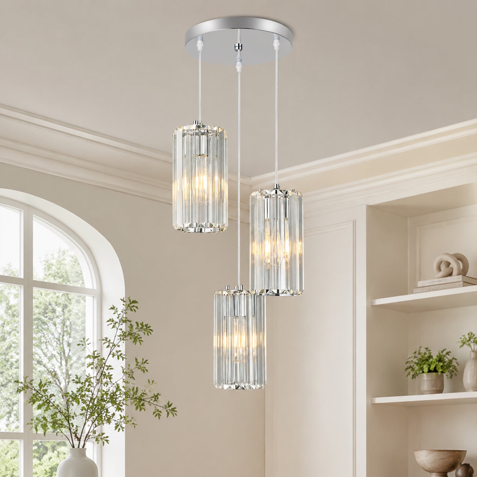 Minimalist Vertical Faceted Crystal Cylinder Pendant Light