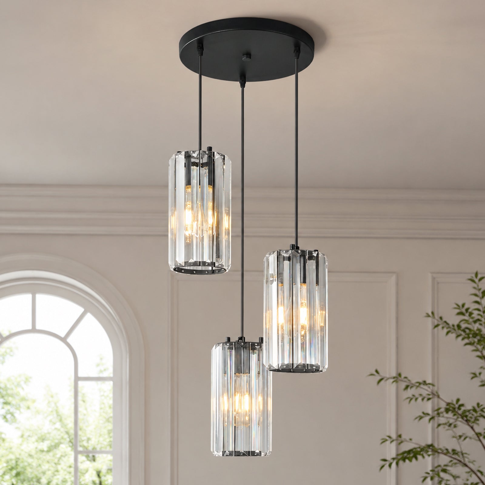 Minimalist Vertical Faceted Crystal Cylinder Pendant Light