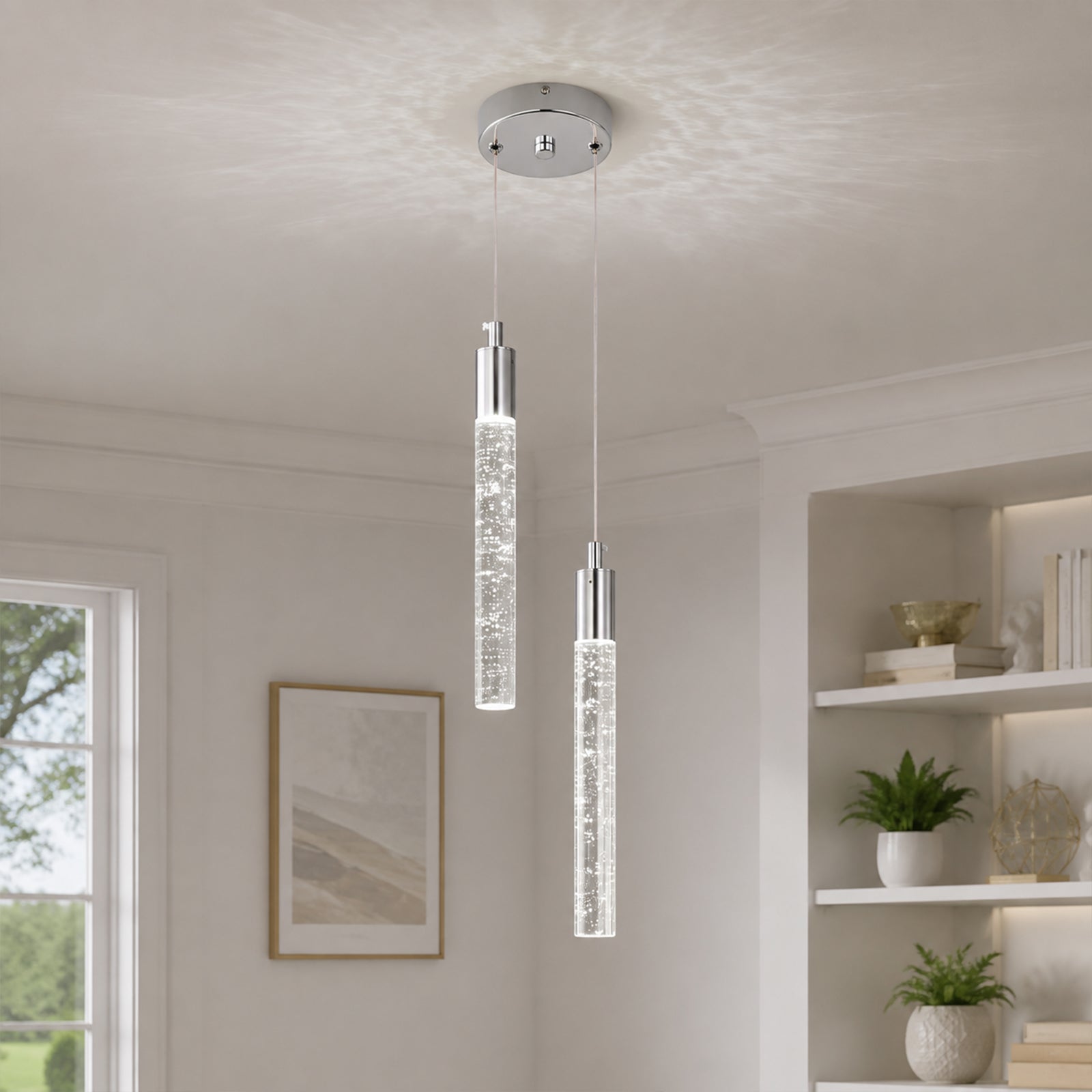 Modern Cylinder Bubble Linear Hanging Crystal LED Pendant Light