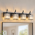 Transitional Luxury Square Prism Fluted Crystal Bathroom Vanity Light