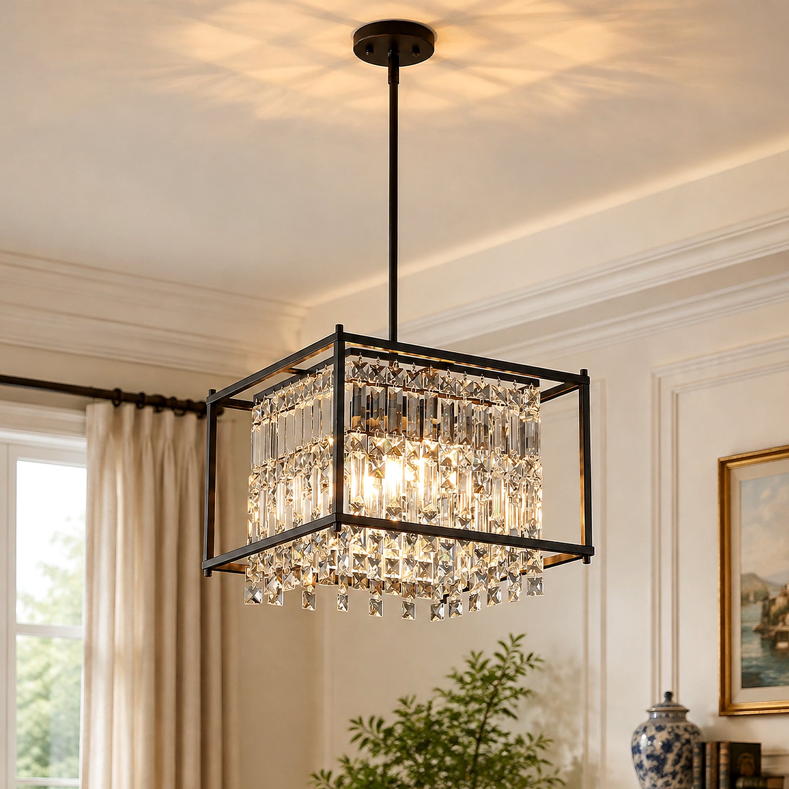 Modern Farmhouse Style Geometric Crystal Chandelier