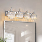 Transitional Luxury Square Prism Fluted Crystal Bathroom Vanity Light