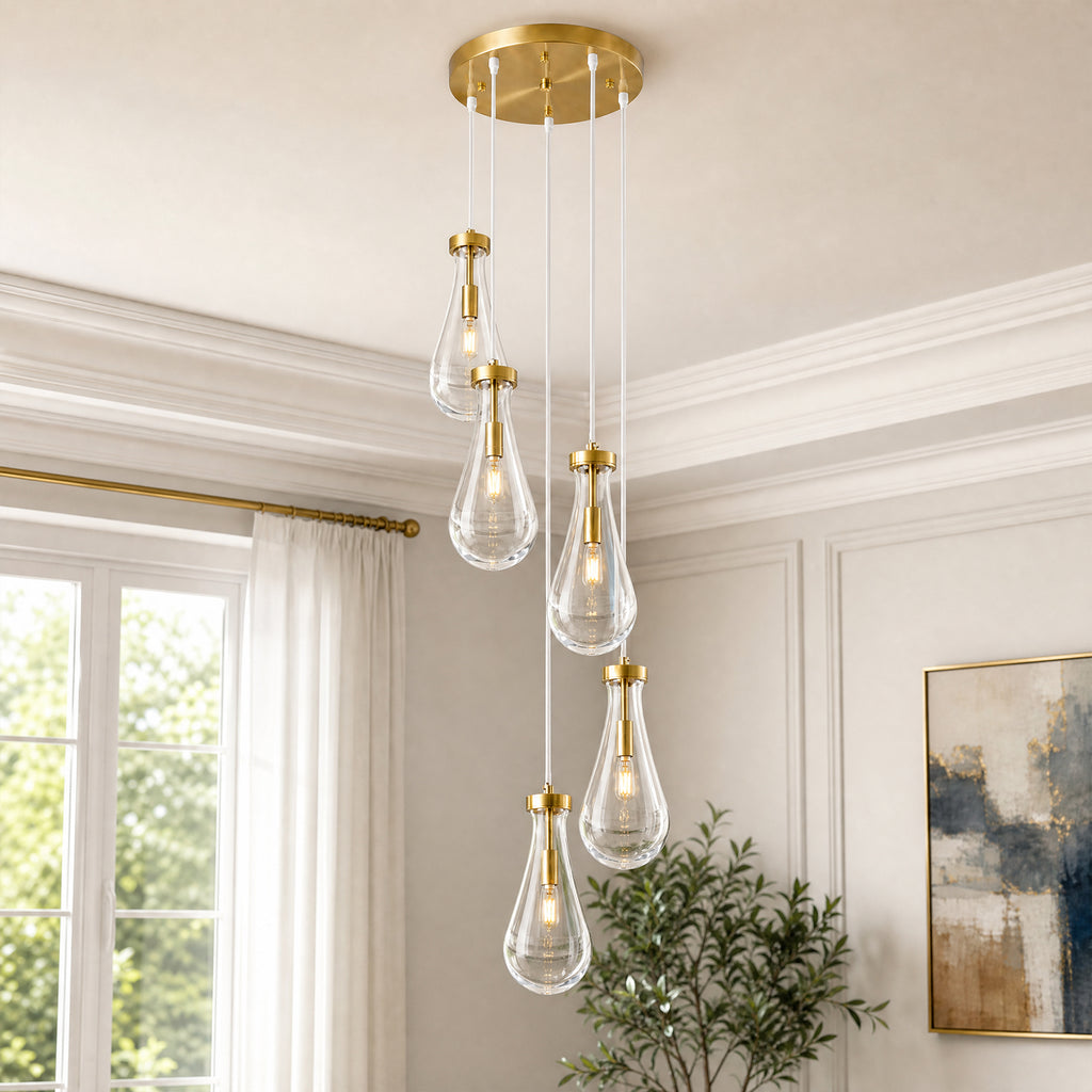 Raindrop Clear Solid Glass Adjustable Suspension Cord Pendant Light