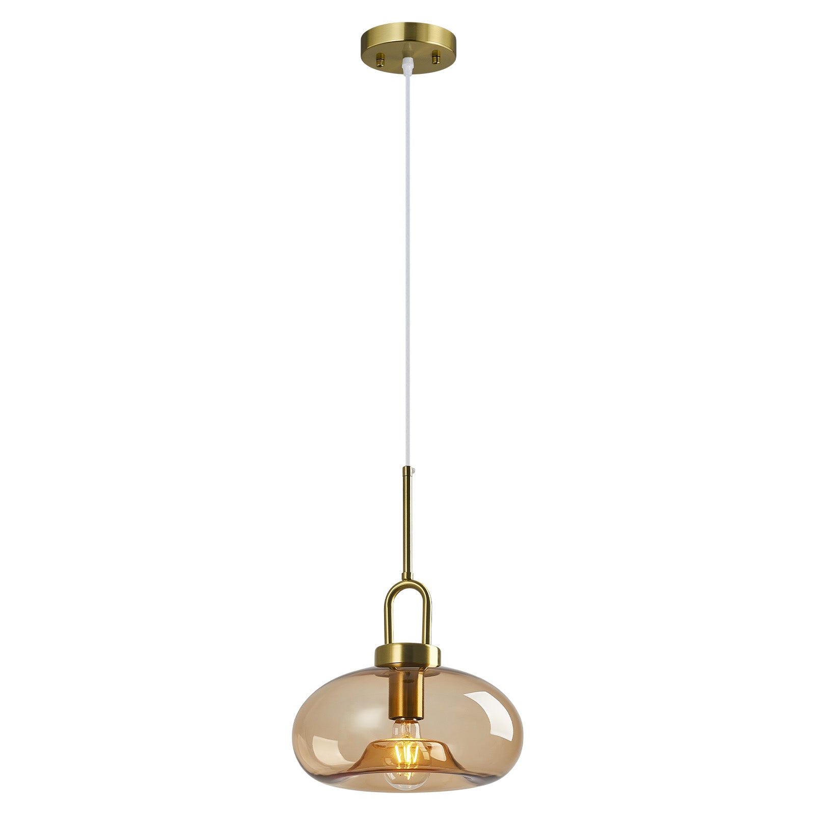 Minimalist Oval Shaped Glass Pendant Light with U-shaped Brass Handle