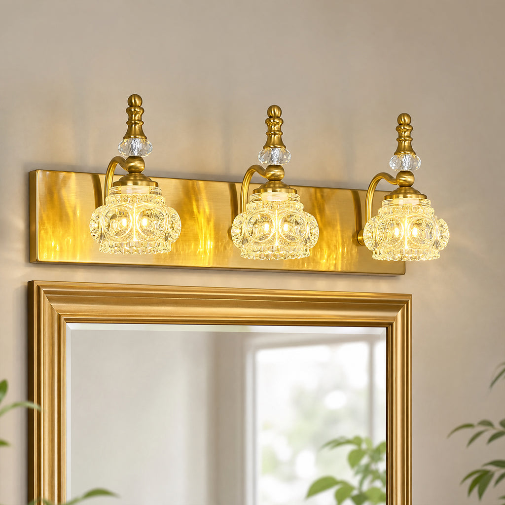 Vintage Embossed Textured Glass Curved Metal Arm Bathroom Vanity Light