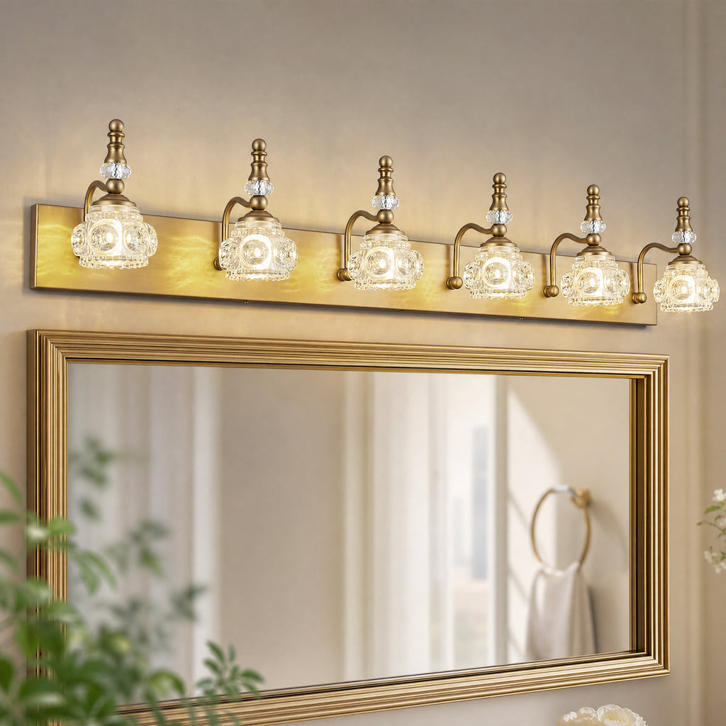 Vintage Embossed Textured Glass Curved Metal Arm Bathroom Vanity Light