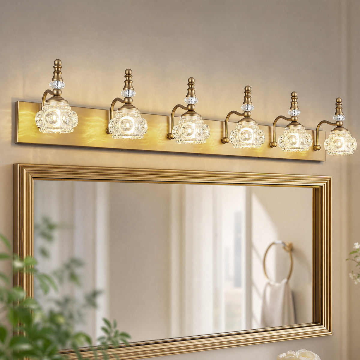Vintage Embossed Textured Glass Curved Metal Arm Bathroom Vanity Light