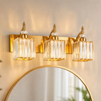 Transitional Luxury Square Prism Fluted Crystal Bathroom Vanity Light
