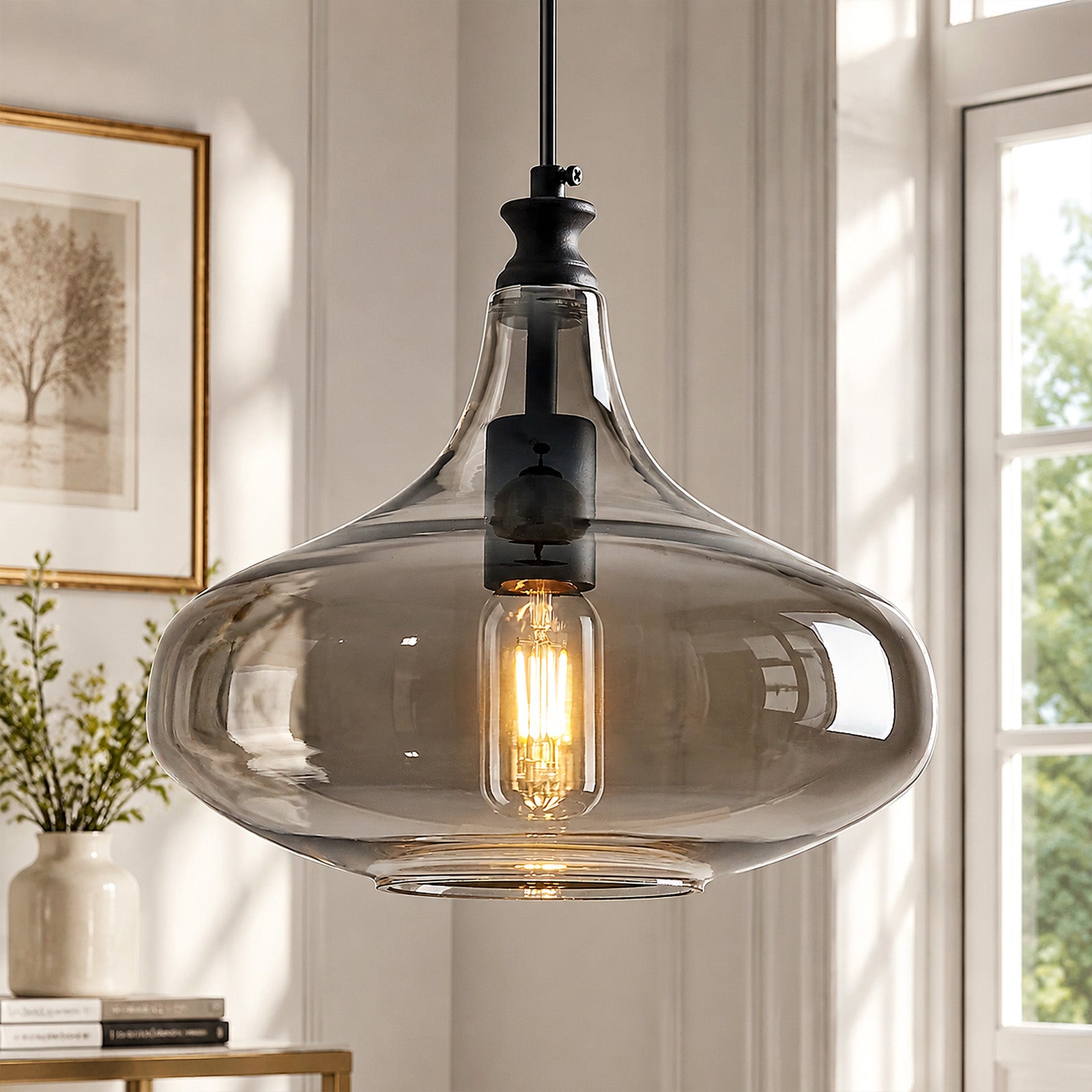 Contemporary Industrial Glass Pendant Light in Multiple Shapes