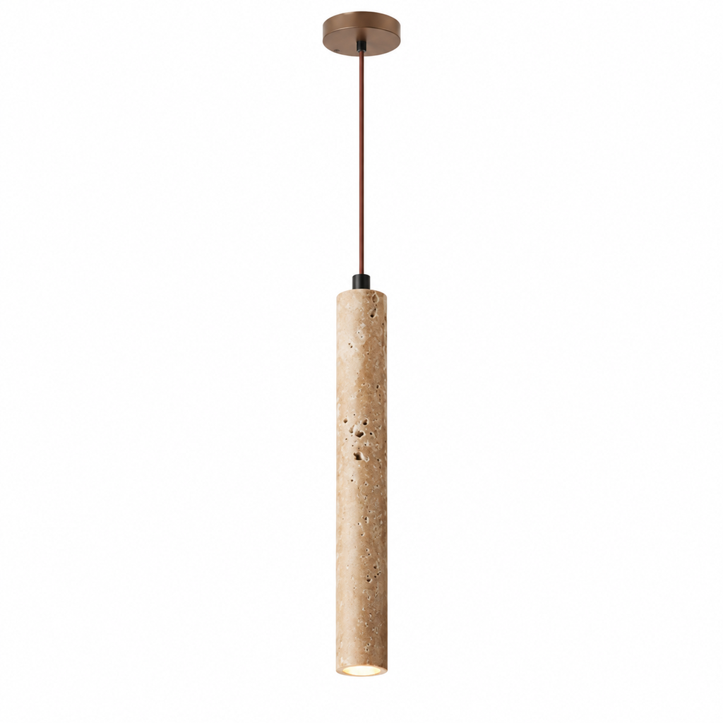 Modern Long Cylinder Travertine Wood Pendant Light