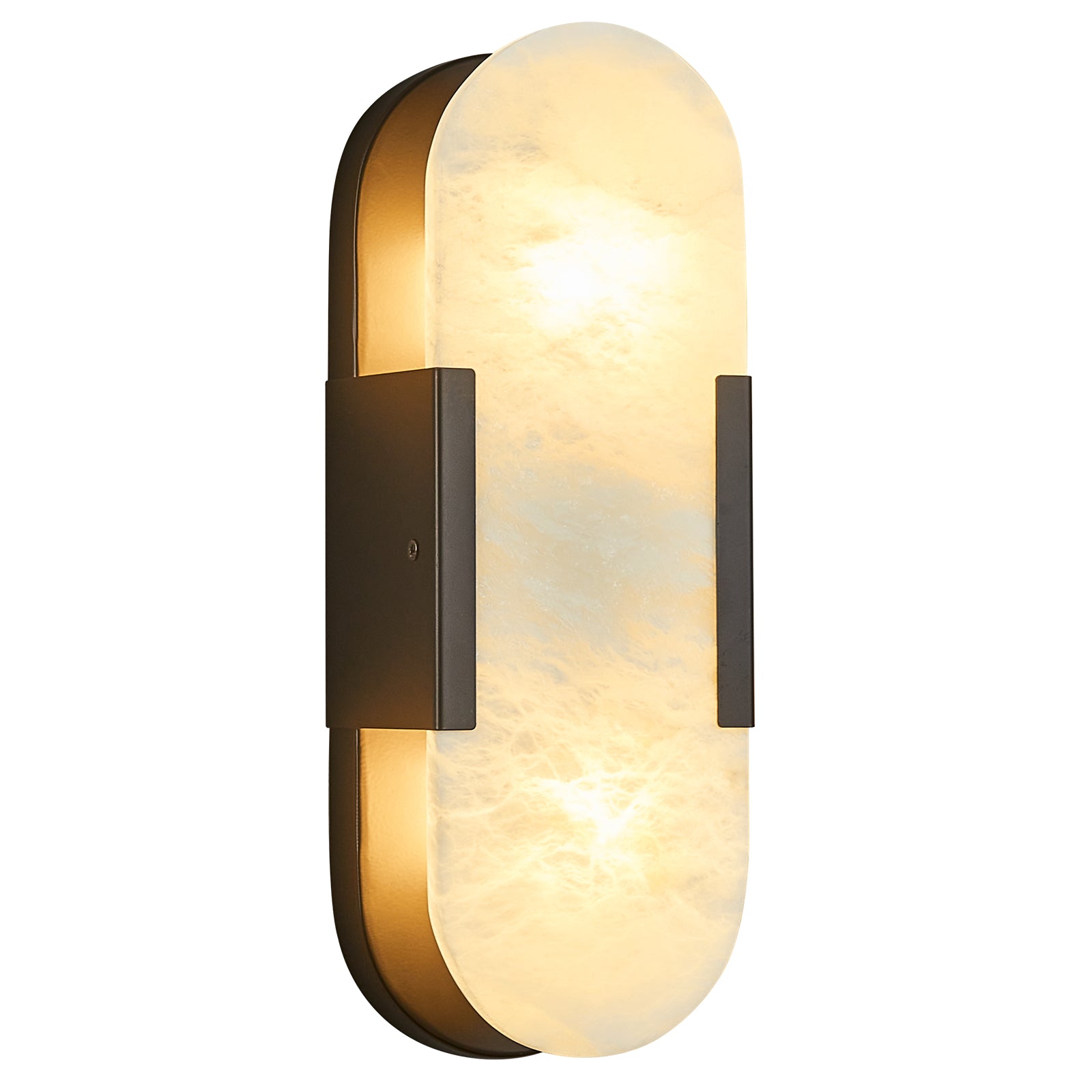 Minimal Luxury Elongated Oval Natural Alabaster Stone Wall Sconce