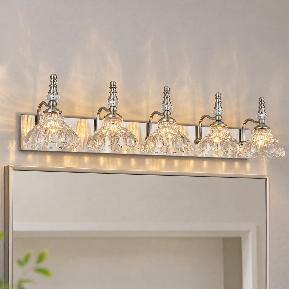 Vintage Clear Flower Glass Shade  Bathroom Vanity