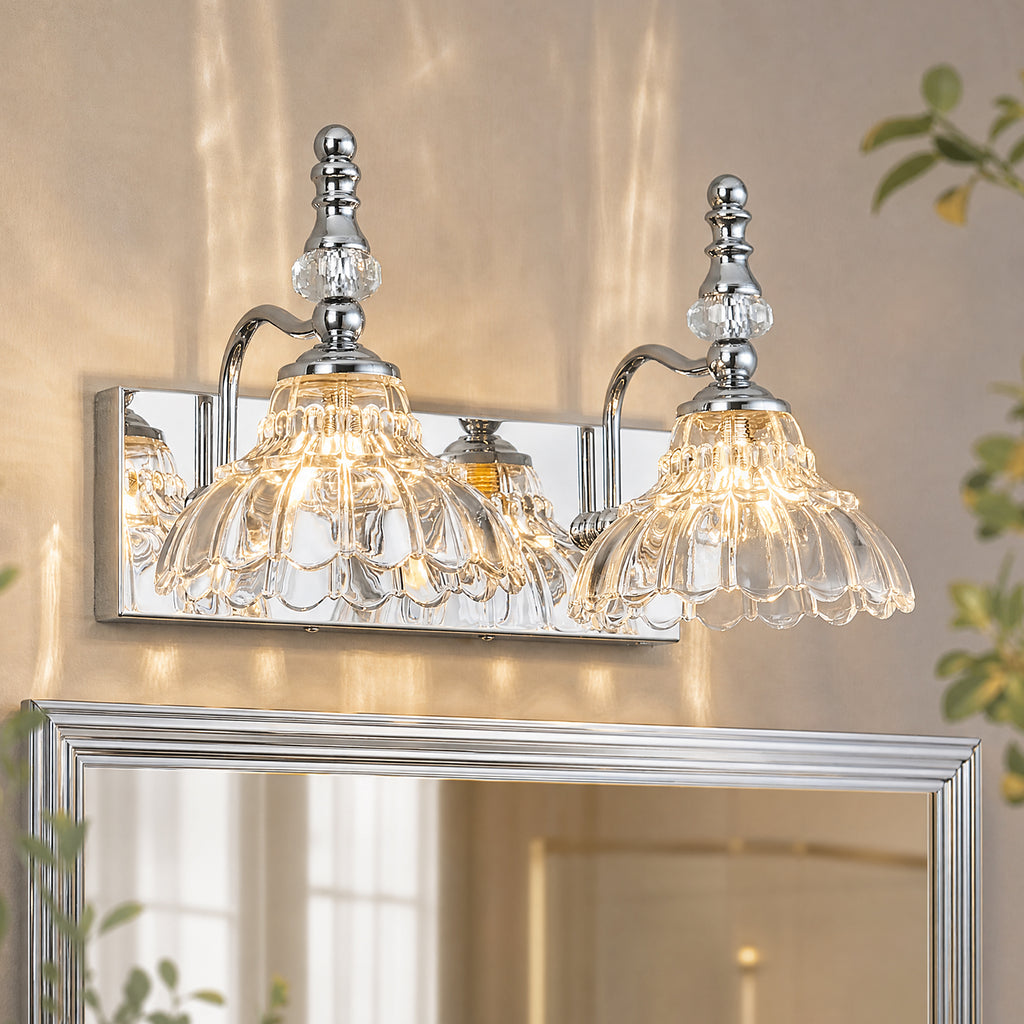 Vintage Clear Flower Glass Shade  Bathroom Vanity