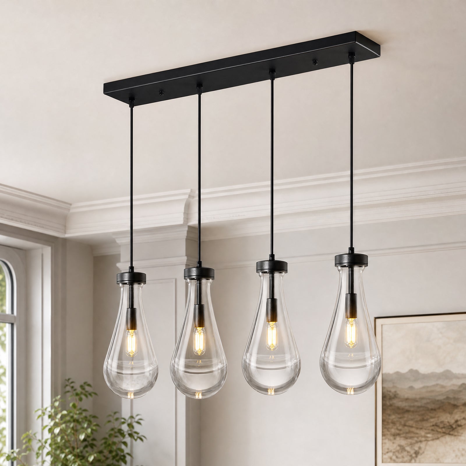 Raindrop Clear Solid Glass Adjustable Suspension Cord Pendant Light
