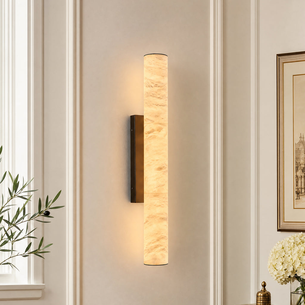 Slim Cylinder Natural Stone Alabaster LED Wall Light for Hallways