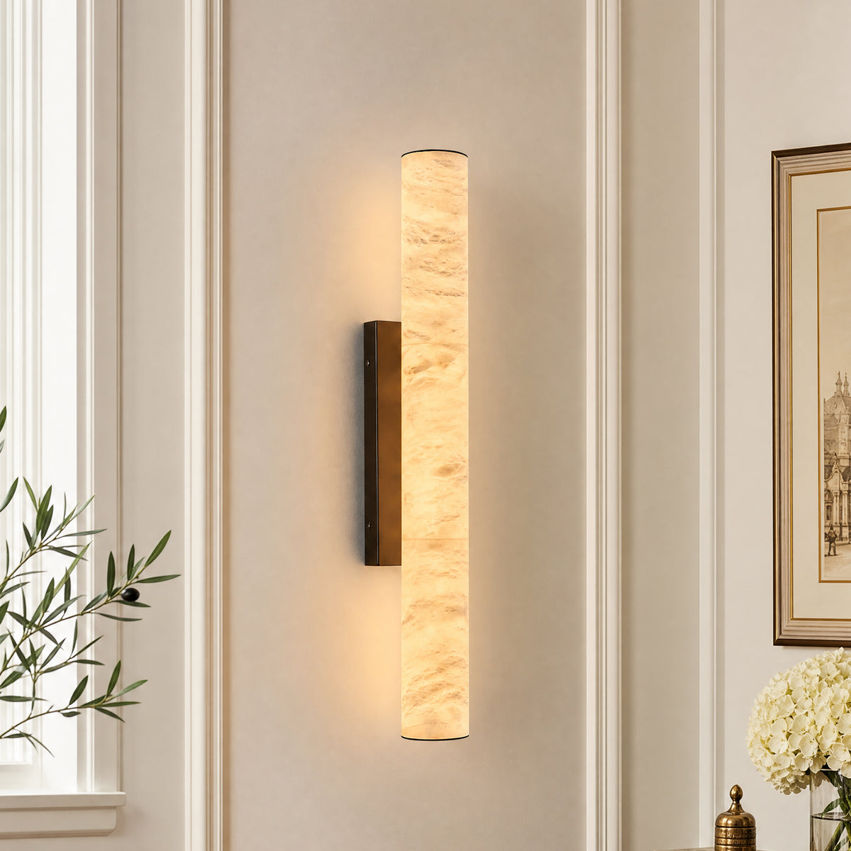 Slim Cylinder Natural Stone Alabaster LED Wall Light for Hallways