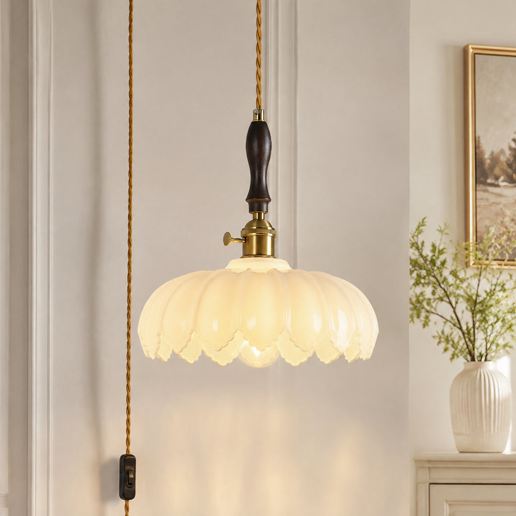 Retro Scalloped Petal Glass Hanging Pendant Light