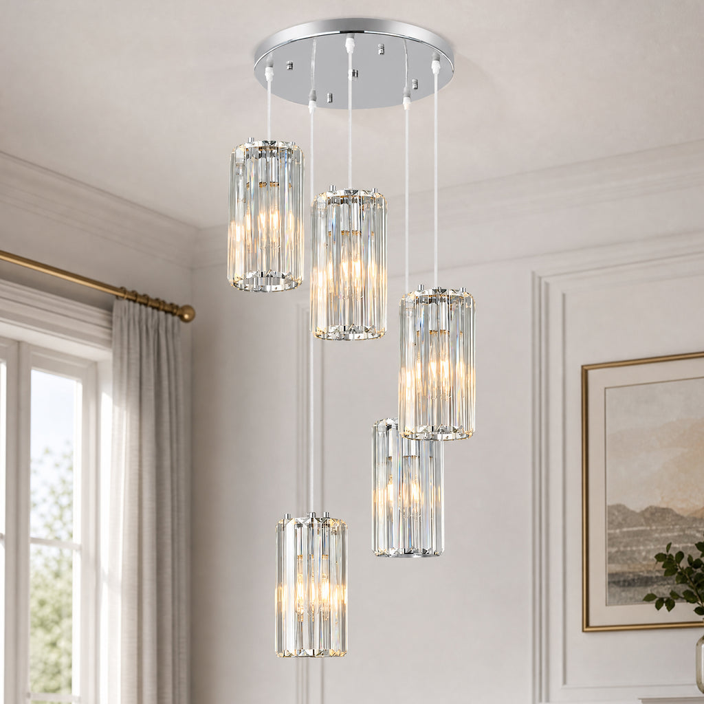Minimalist Vertical Faceted Crystal Cylinder Pendant Light