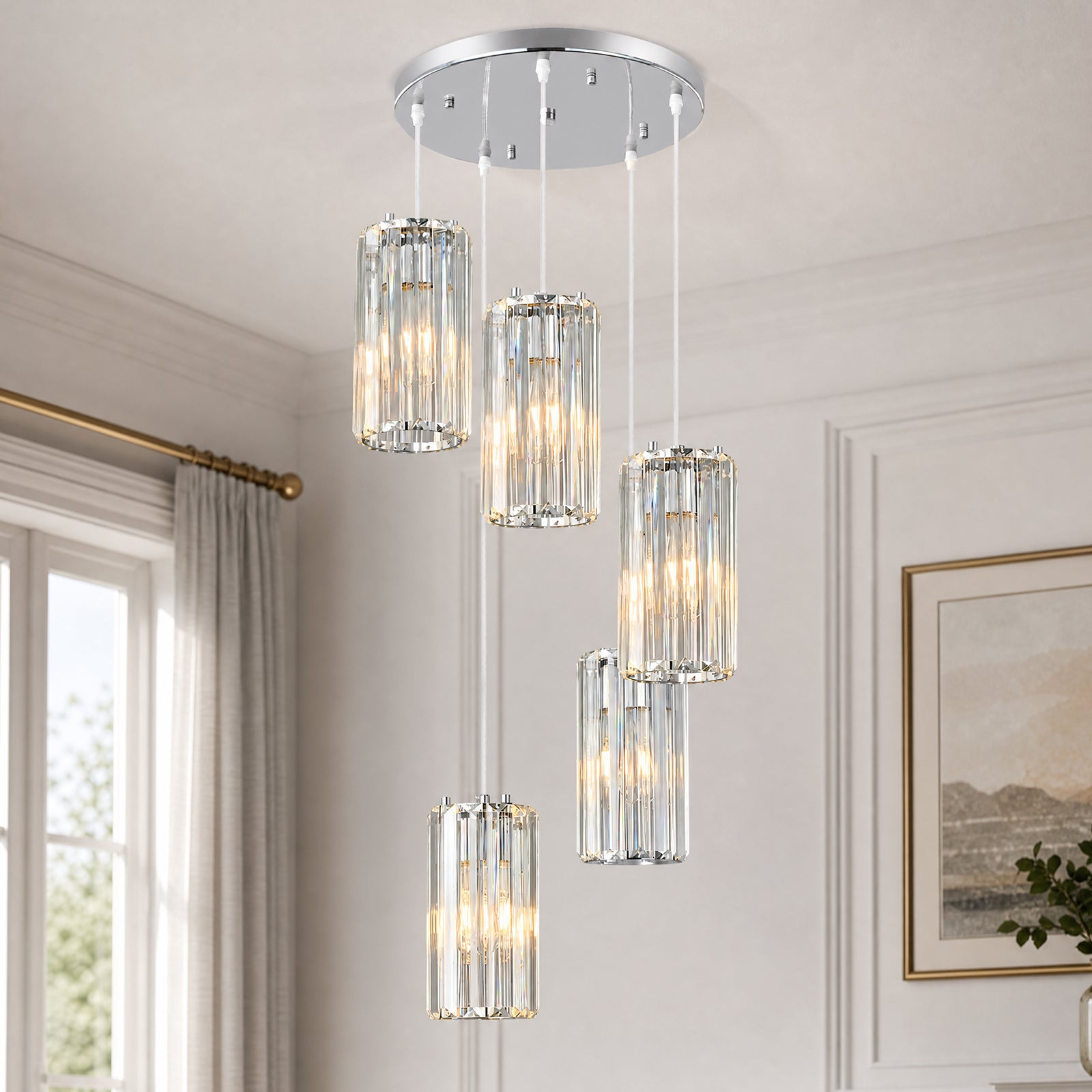 Minimalist Vertical Faceted Crystal Cylinder Pendant Light