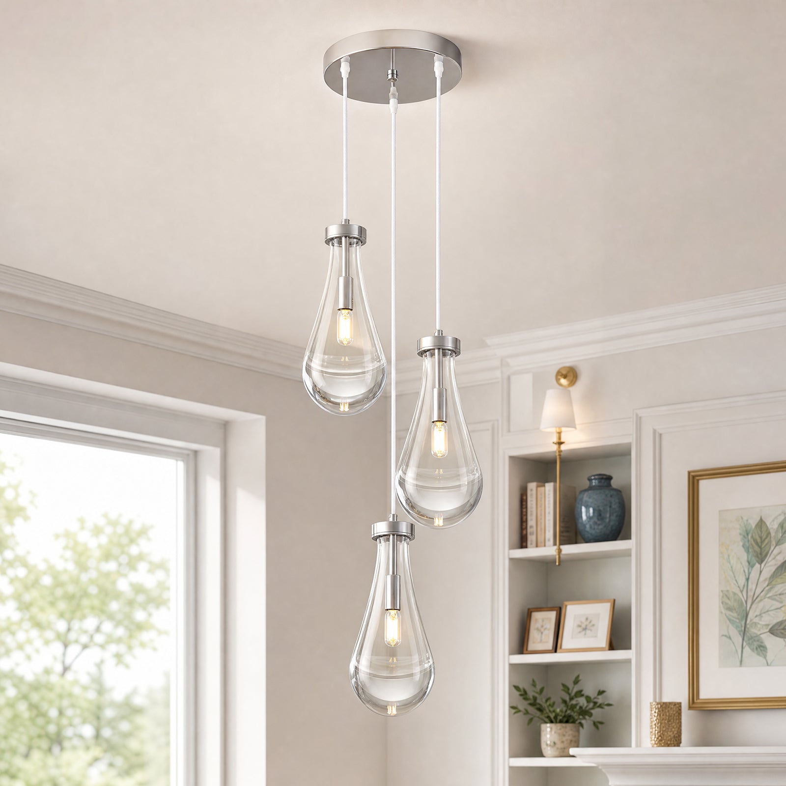 Raindrop Clear Solid Glass Adjustable Suspension Cord Pendant Light