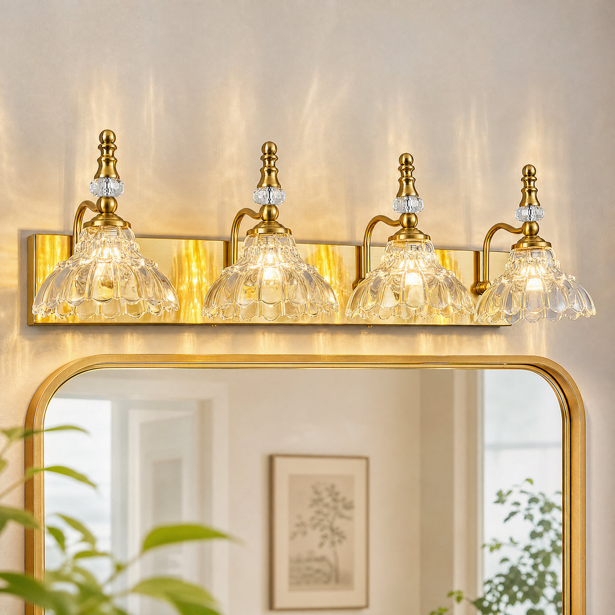 Vintage Clear Flower Glass Shade  Bathroom Vanity