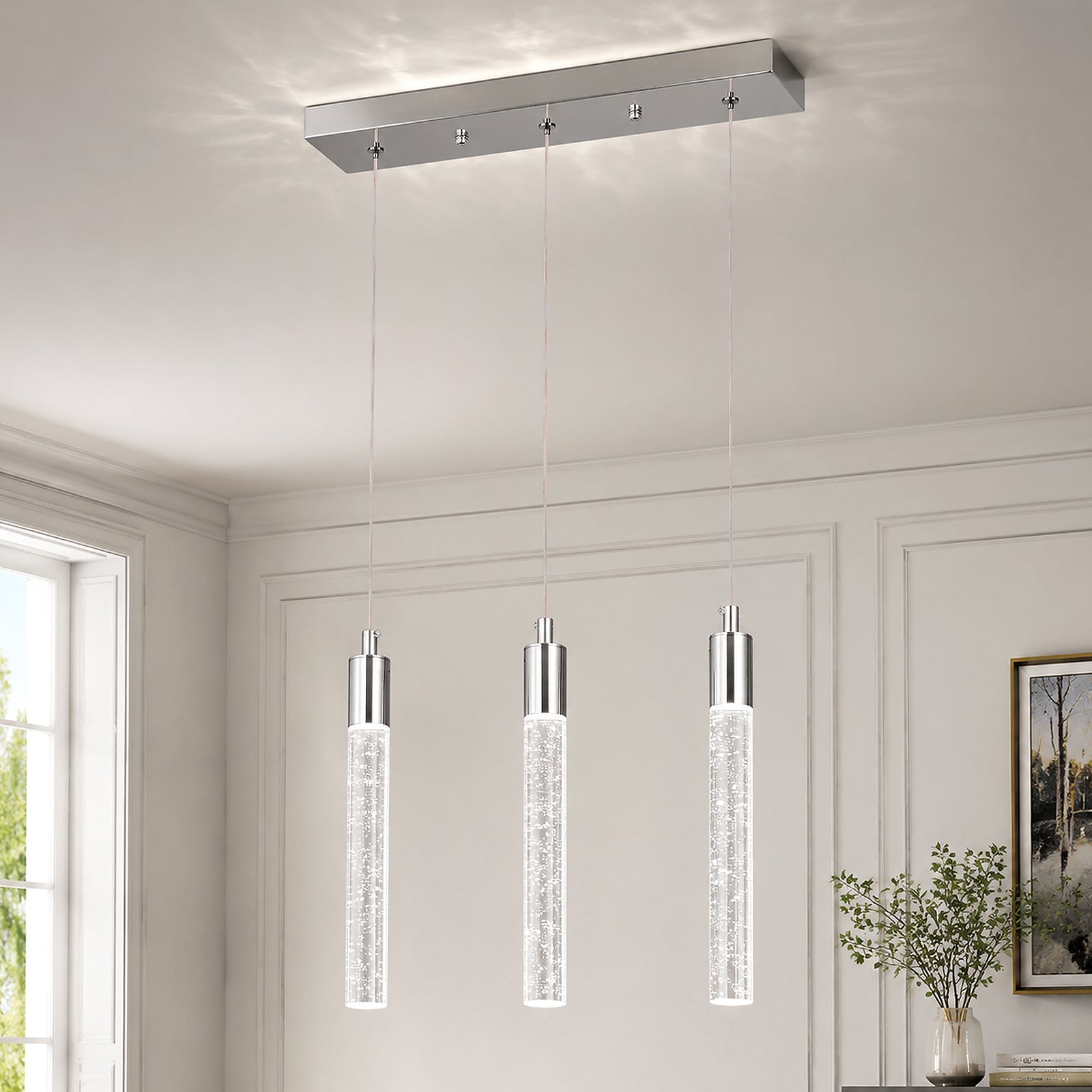 Modern Cylinder Bubble Linear Hanging Crystal LED Pendant Light