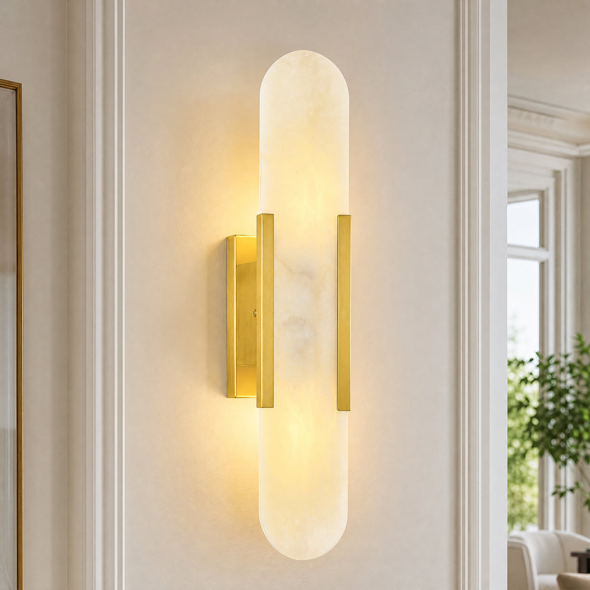 Long Oval Natural Stone Alabaster Wall Light for Modern Bedrooms