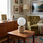 Wabi Sabi Globe Glass Travertine Table Lamp