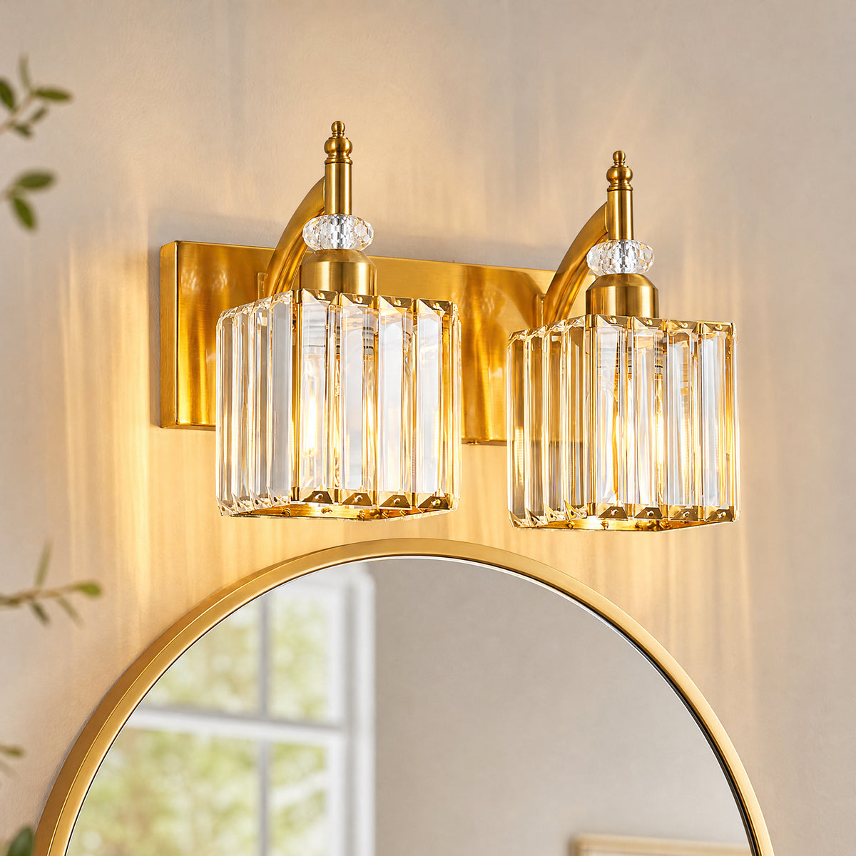 Transitional Luxury Square Prism Fluted Crystal Bathroom Vanity Light