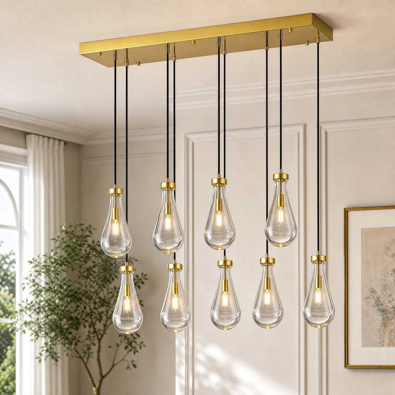 Raindrop Clear Solid Glass Adjustable Suspension Cord Pendant Light