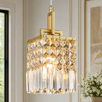 Contemporary Cylinder Prism Square Frame Crystal Pendant Light