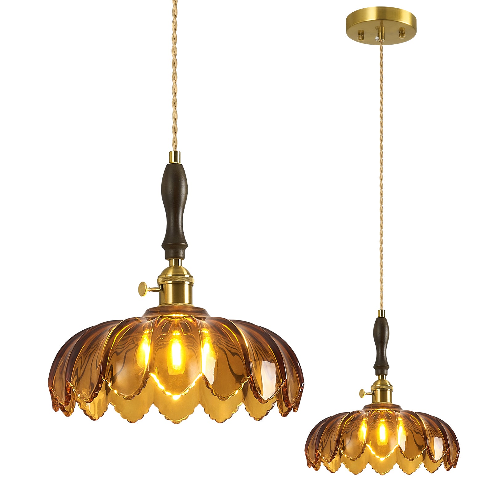 Retro Scalloped Petal Glass Hanging Pendant Light