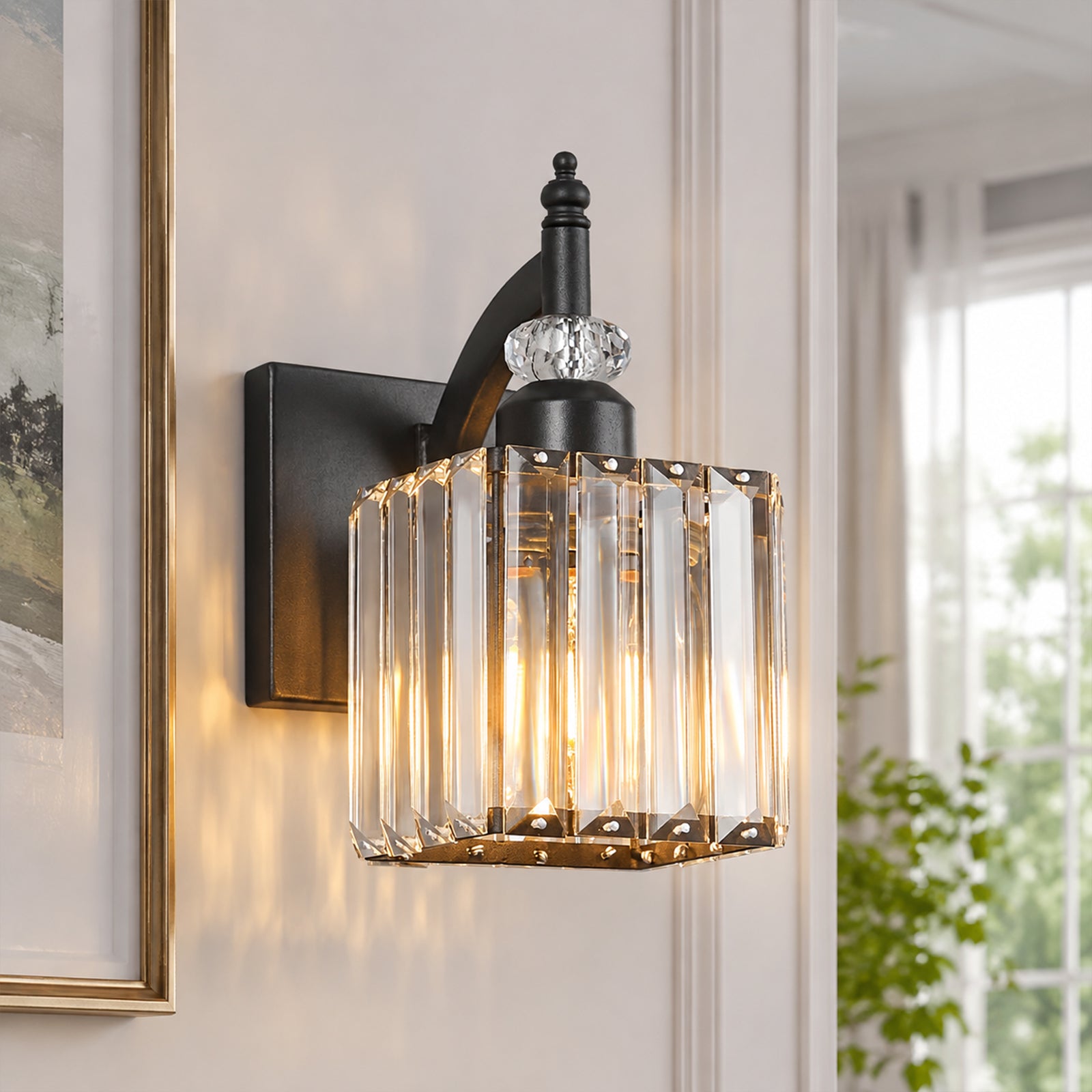 Transitional Luxury Square Prism Fluted Crystal Bathroom Vanity Light